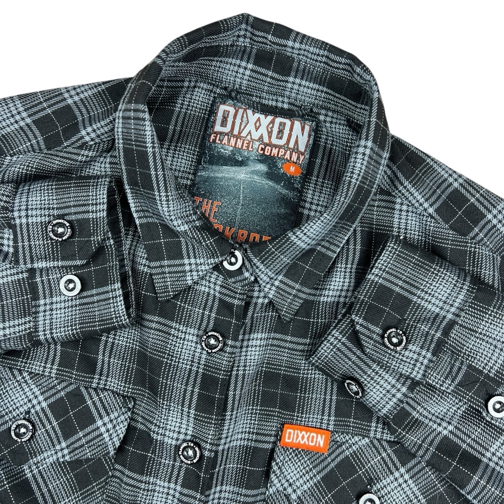 DIXXON Flannel Company The Backroad Shirt women’s‎ Medium Black Gray Plaid
